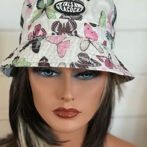 Petals and Peacocks Butterfly Print Bucket Hat